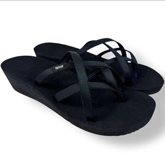 Teva 1000099 Mush Mandalyn Wedge Ola 2 Sandals Black Flip Flop Toe Post Women 10 - Picture 2 of 12